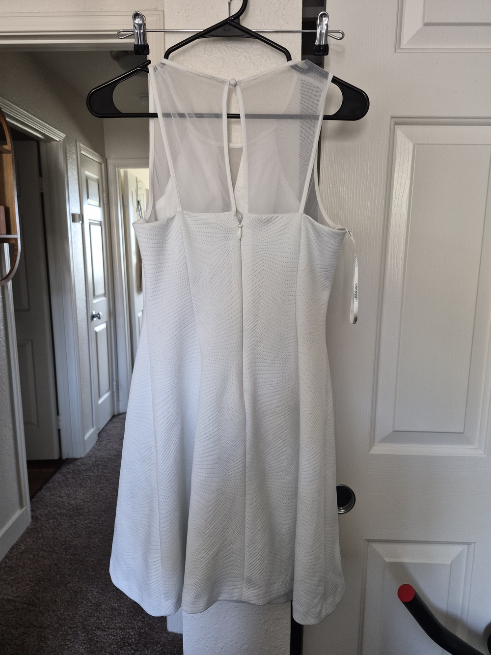 Guess White Mesh-Back A-Line Midi Dress